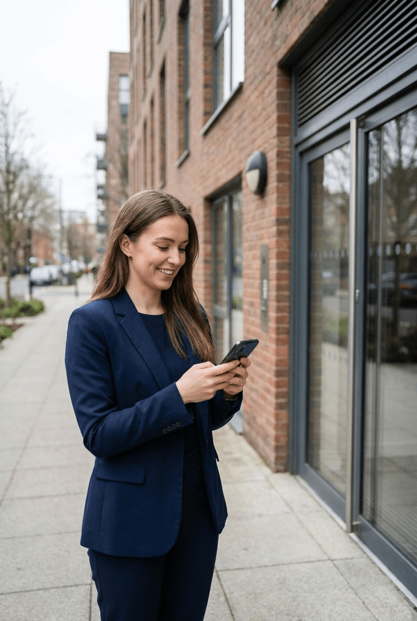 Lettings agent outside a property using a phone