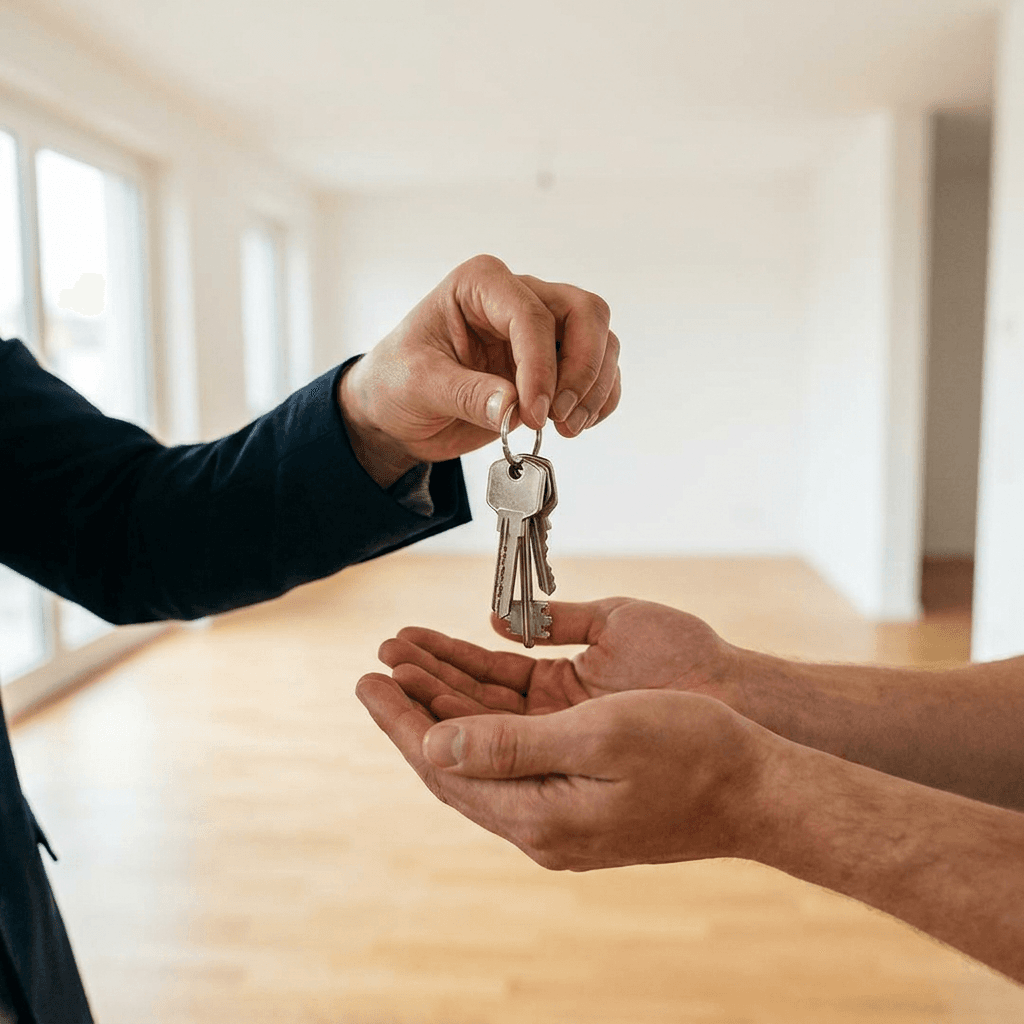 Close-up of house keys being handed over
